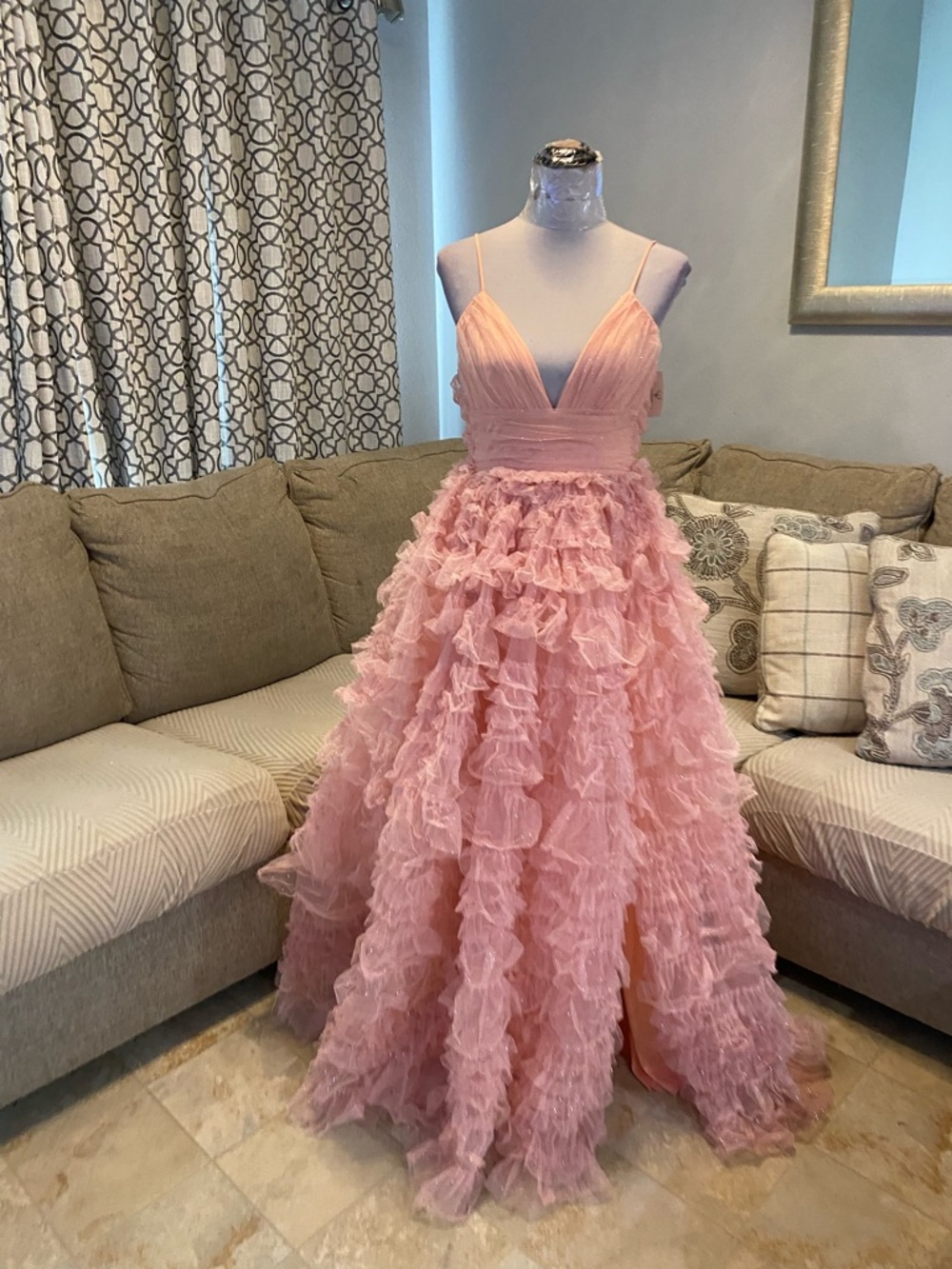 New Windsor Women Small Amabella Ruffled Glitter Tulle Ball Gown, Coral color - Picture 6 of 10